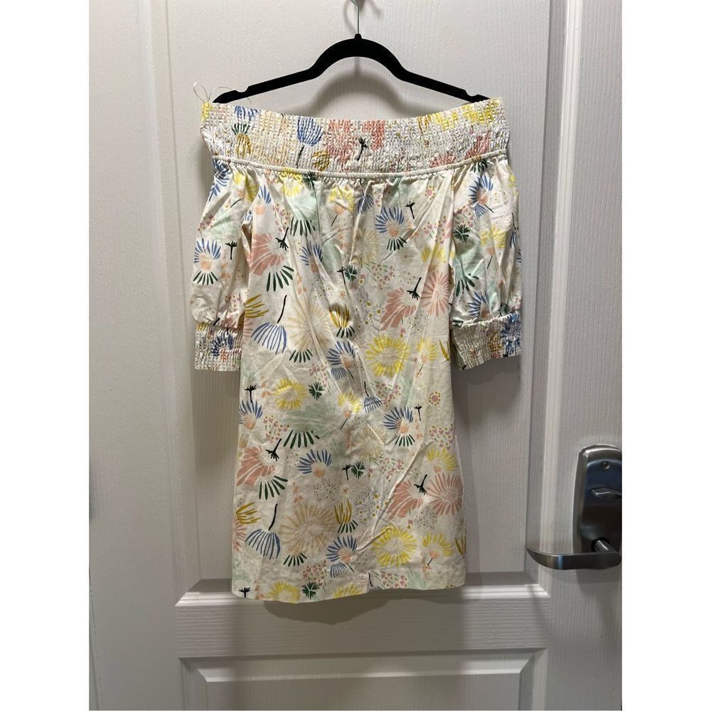 Zara Floral Multicolor Smocked Off-The-Shoulder Mini Dress - size S - Picture 4 of 10
